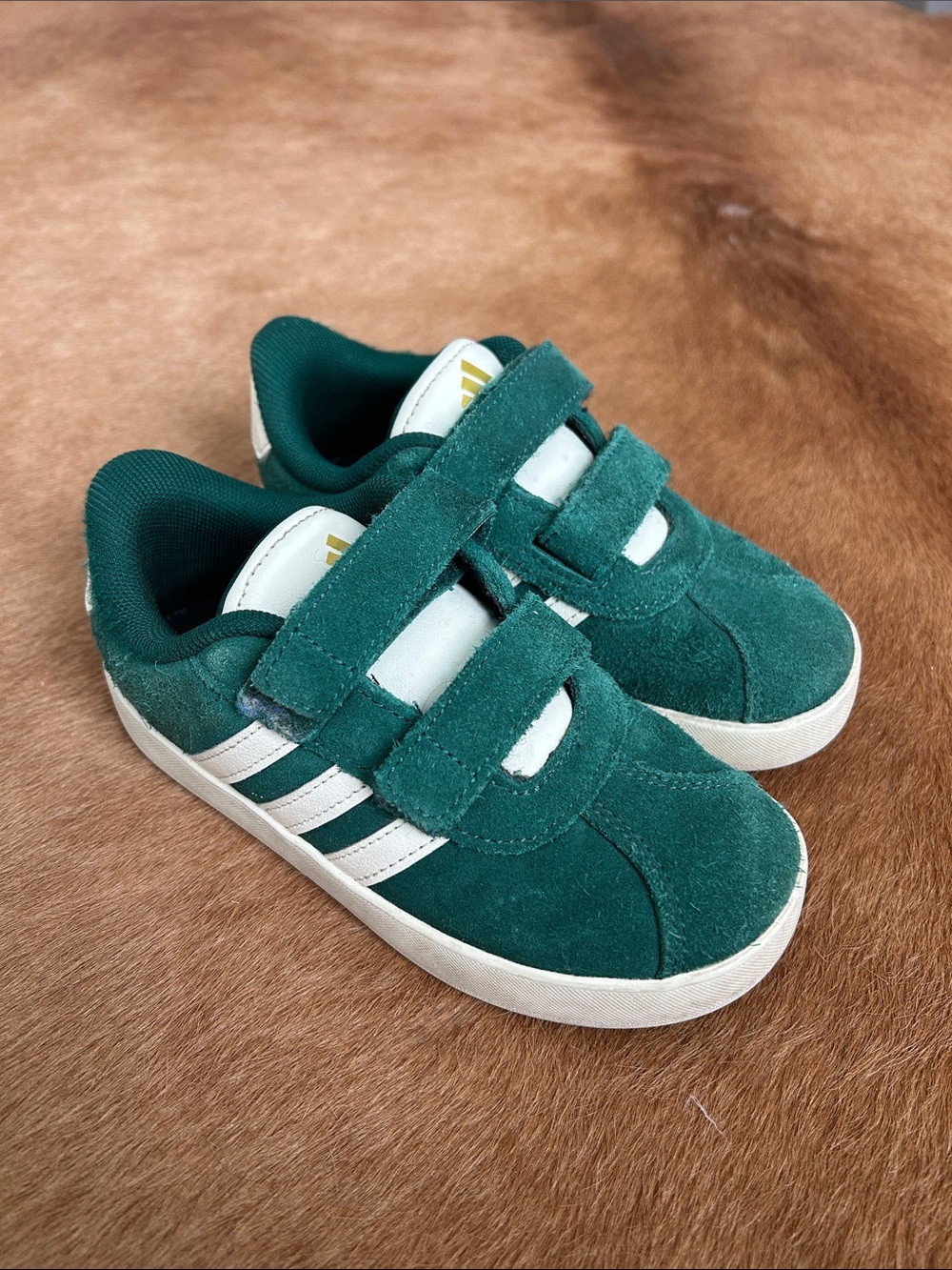 Kids Adidas Green Suede Velcro Sneakers